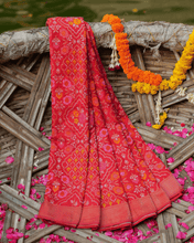 Load image into Gallery viewer, Red Jamdani Silk with Meenakari, 100% Real Silver Zari | Luxury Heritage