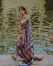 Load image into Gallery viewer, Royal Blue Meenakari Shikargah Banarasi Bridal Saree | ZARDOSI BANARASI