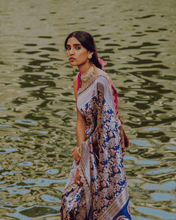 Load image into Gallery viewer, Royal Blue Meenakari Shikargah Banarasi Bridal Saree | ZARDOSI BANARASI