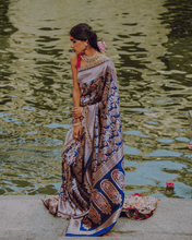 Load image into Gallery viewer, Royal Blue Meenakari Shikargah Banarasi Bridal Saree | ZARDOSI BANARASI