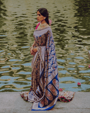 Load image into Gallery viewer, Royal Blue Meenakari Shikargah Banarasi Bridal Saree | ZARDOSI BANARASI