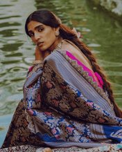 Load image into Gallery viewer, Royal Blue Meenakari Shikargah Banarasi Bridal Saree | ZARDOSI BANARASI