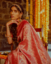 Load image into Gallery viewer, Red Zardozi Shikargah Banarasi Bridal Saree | ZARDOSI BANARASI