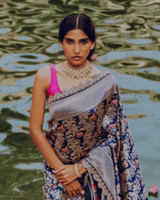Load image into Gallery viewer, Royal Blue Meenakari Shikargah Banarasi Bridal Saree | ZARDOSI BANARASI