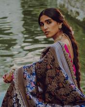 Load image into Gallery viewer, Royal Blue Meenakari Shikargah Banarasi Bridal Saree | ZARDOSI BANARASI
