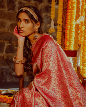 Load image into Gallery viewer, Red Zardozi Shikargah Banarasi Bridal Saree | ZARDOSI BANARASI