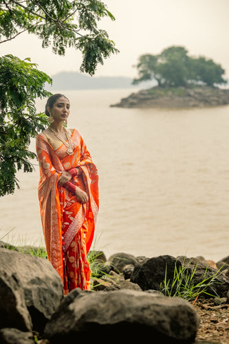 Enakshi Eternal Flame Saree – Orange Banarasi Gajji Silk