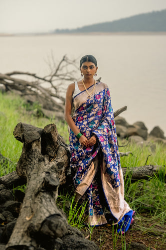 Enakshi Blooming Sky Saree – Blue Meenakari Banarasi Pure Silk