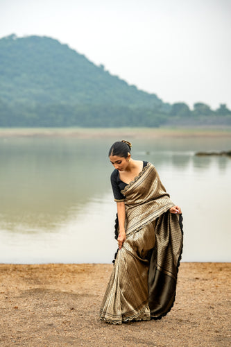 Enakshi Twilight Fireflies Saree – Black Banarasi Brocade Silk