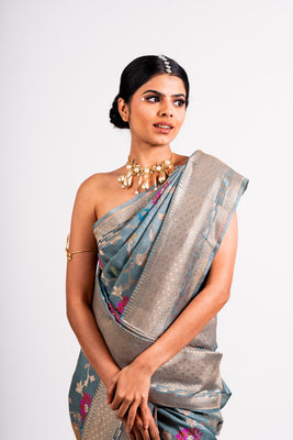 Tussar georgette with Meenakari weave and kadwa border  R 8597