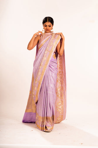 Pastel tones of tussar georgette with Roopa zari brocade weave R 8232