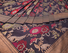 Load image into Gallery viewer, Navy Blue Jamdani Silk Saree | Banarasi Collection