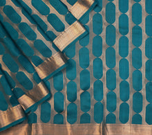 Load image into Gallery viewer, Peacock Blue Banarasi Light Weight Silk Saree | Banarasi Collection