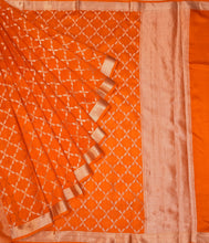 Load image into Gallery viewer, Orange Banarasi Light Weight Silk Saree | Banarasi Collection