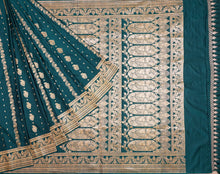 Load image into Gallery viewer, Peacock Blue Pure Satin Silk Cut Work Saree | Banarasi Collection