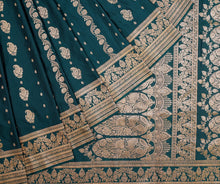 Load image into Gallery viewer, Peacock Blue Pure Satin Silk Cut Work Saree | Banarasi Collection