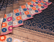 Load image into Gallery viewer, Blue Katan Silk With Rankat Border And All Over Jaal Saree | Banarasi Collection