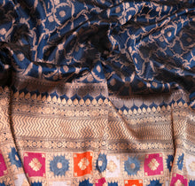 Load image into Gallery viewer, Blue Katan Silk With Rankat Border And All Over Jaal Saree | Banarasi Collection