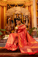 Load image into Gallery viewer, Pure Silk Brocade Banarasi Saree | Sindhoor Khela Edit