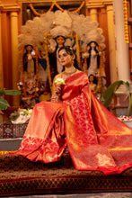 Load image into Gallery viewer, Pure Silk Brocade Banarasi Saree | Sindhoor Khela Edit