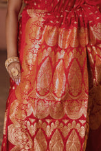 Load image into Gallery viewer, Satin Silk Cut Work Banarasi Saree | Sindhoor Khela Edit