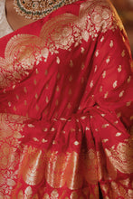 Load image into Gallery viewer, Satin Silk Cut Work Banarasi Saree | Sindhoor Khela Edit