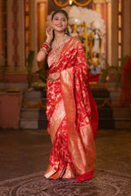 Load image into Gallery viewer, Pure Katan Silk Cut Work Banarasi Saree | Sindhoor Khela Edit
