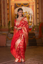 Load image into Gallery viewer, Pure Katan Silk Cut Work Banarasi Saree | Sindhoor Khela Edit