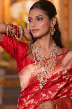 Load image into Gallery viewer, Pure Katan Silk Cut Work Banarasi Saree | Sindhoor Khela Edit