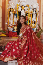 Load image into Gallery viewer, Meenakari Butta Banarasi Saree | Sindhoor Khela Edit
