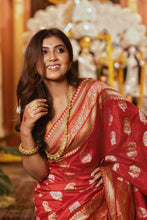 Load image into Gallery viewer, Meenakari Butta Banarasi Saree | Sindhoor Khela Edit