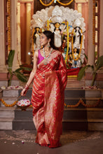 Load image into Gallery viewer, Meenakari Butta Banarasi Saree | Sindhoor Khela Edit