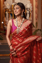 Load image into Gallery viewer, Meenakari Butta Banarasi Saree | Sindhoor Khela Edit