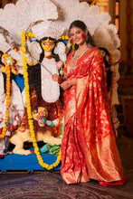 Load image into Gallery viewer, Pure Katan Silk Cut Work Banarasi Saree | Sindhoor Khela Edit
