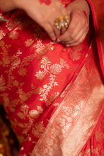 Load image into Gallery viewer, Pure Katan Silk Cut Work Banarasi Saree | Sindhoor Khela Edit
