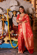 Load image into Gallery viewer, Pure Katan Silk Cut Work Banarasi Saree | Sindhoor Khela Edit