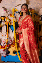 Load image into Gallery viewer, Pure Katan Silk Cut Work Banarasi Saree | Sindhoor Khela Edit